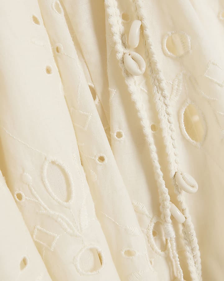 Cream broderie belted swing mini dress