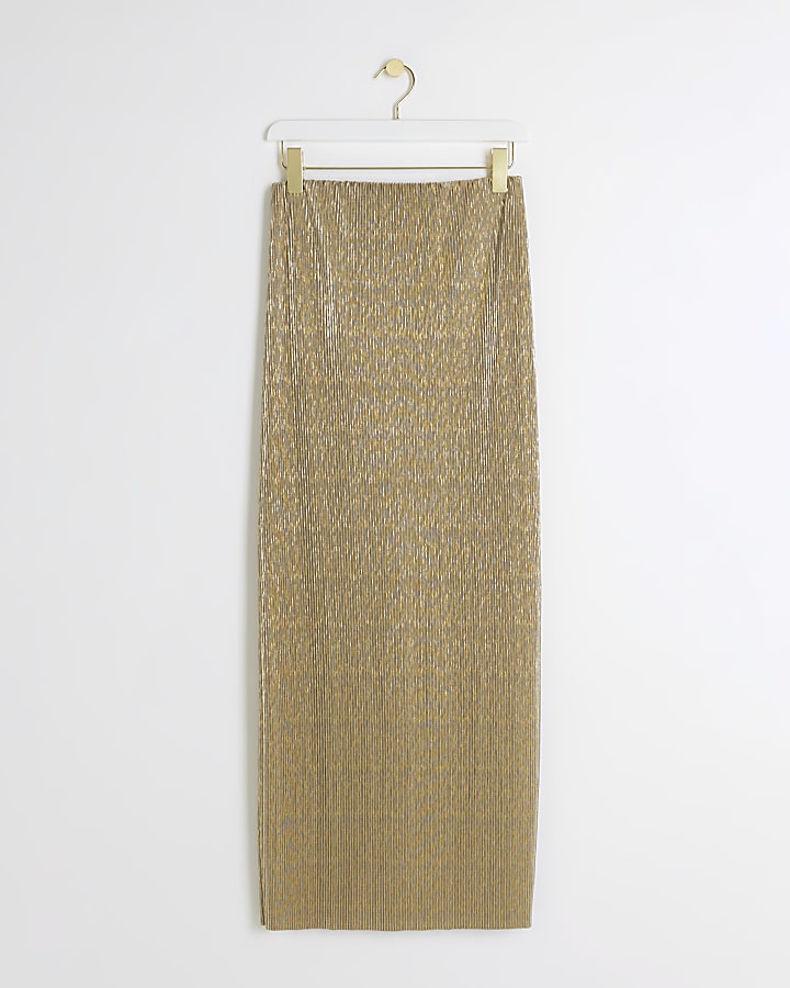 Gold plisse glitter maxi skirt