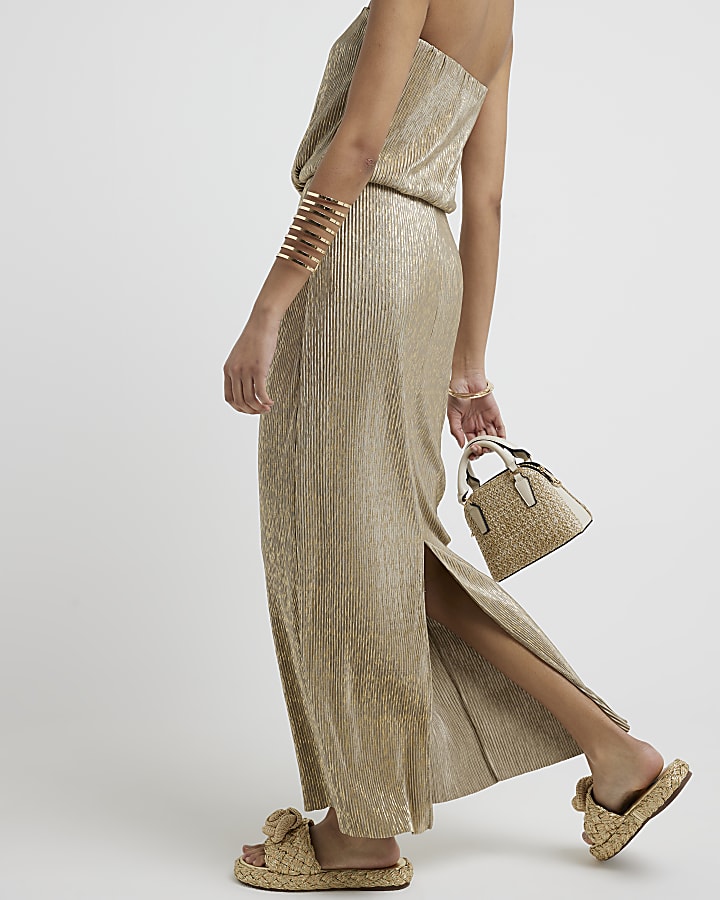 Gold plisse glitter maxi skirt