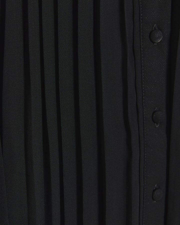 Black plisse tie waist mini shirt dress