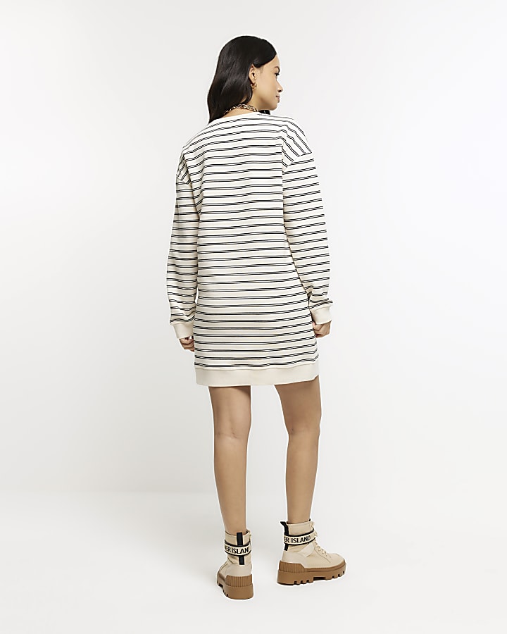 Cream stripe sweatshirt mini dress