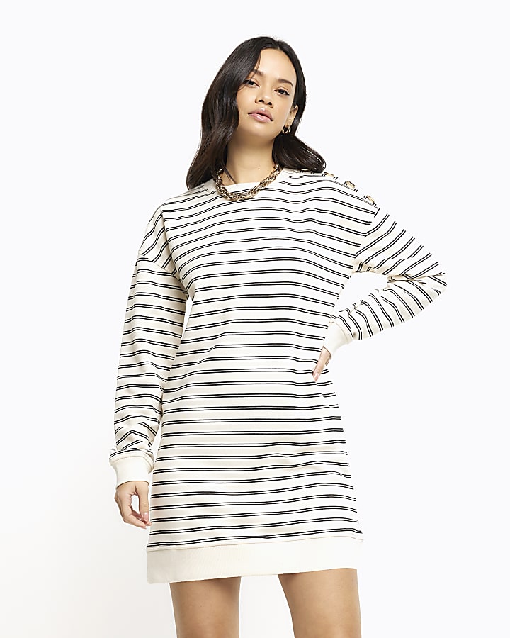 Cream stripe sweatshirt mini dress