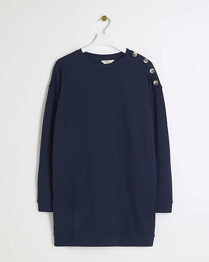 Navy button detail sweatshirt mini dress