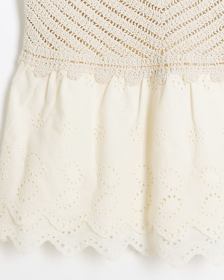 Cream crochet broderie trim vest top