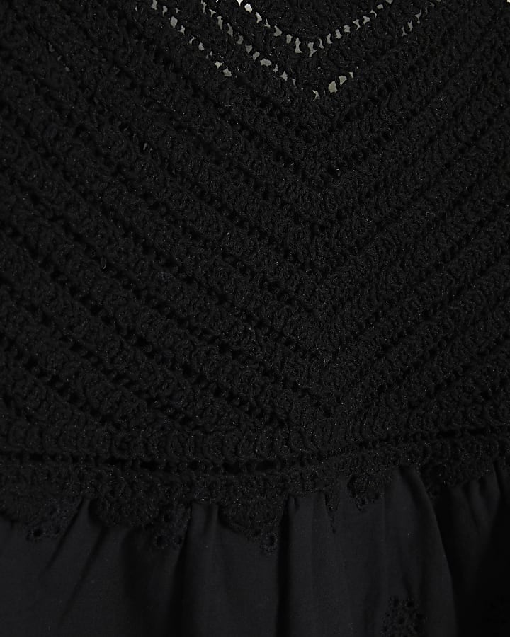 Black crochet broderie trim vest top