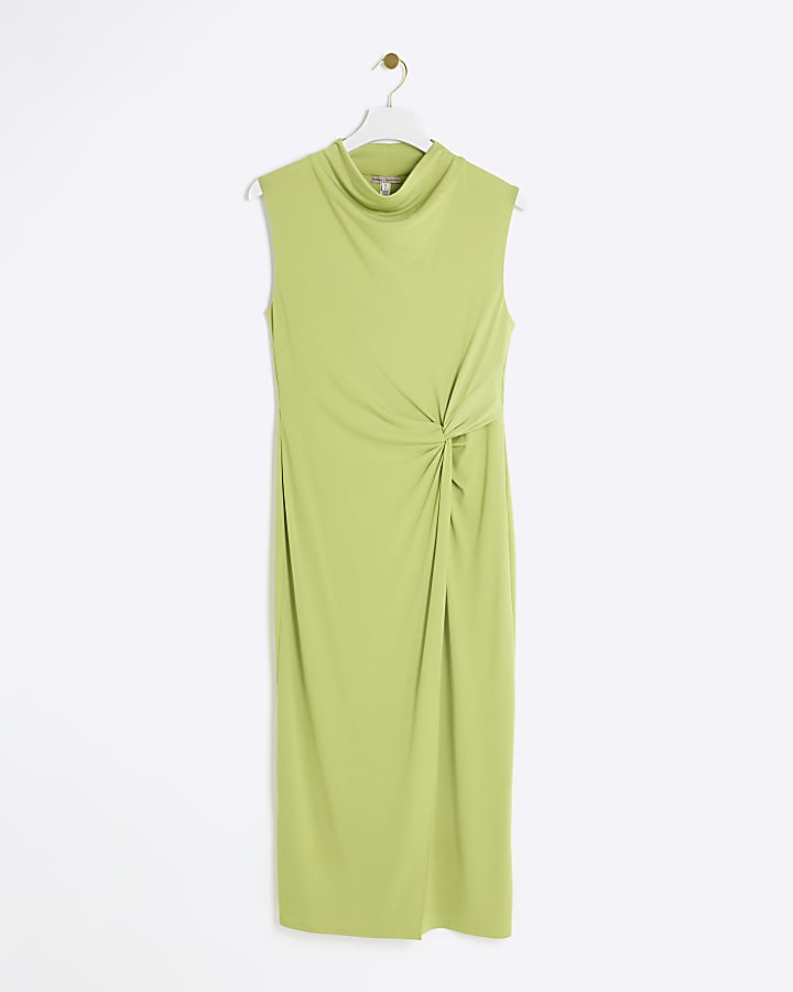 Green knot detail bodycon midi dress