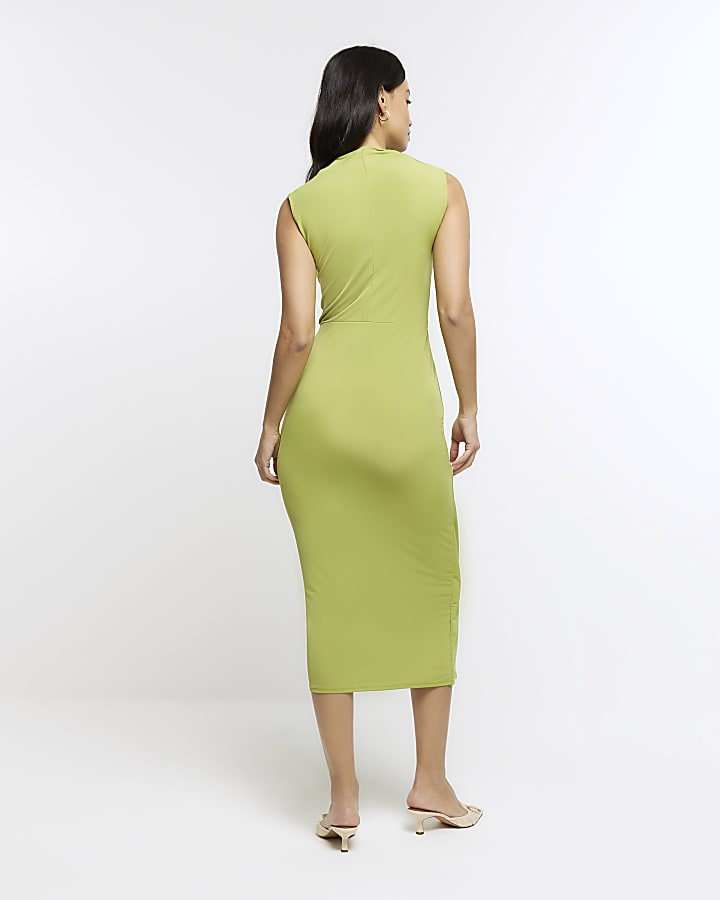 Green knot detail bodycon midi dress