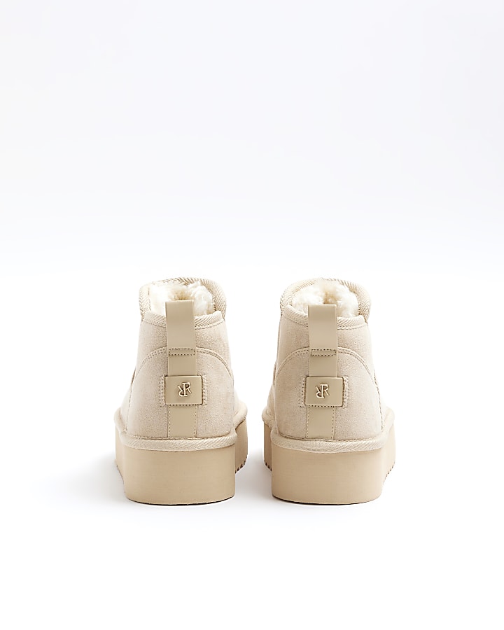 Stone faux fur lining platform boots