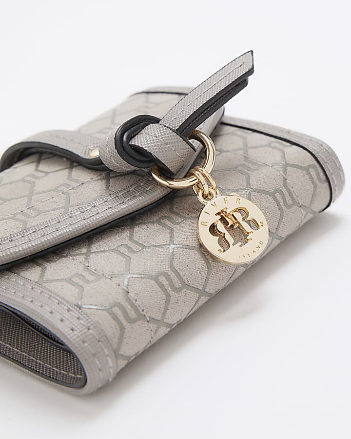 Grey Monogram Knot Detail Purse