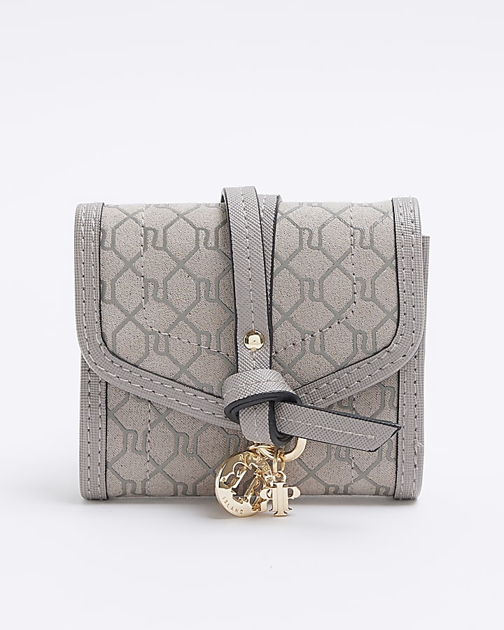 Grey Monogram Knot Detail Purse