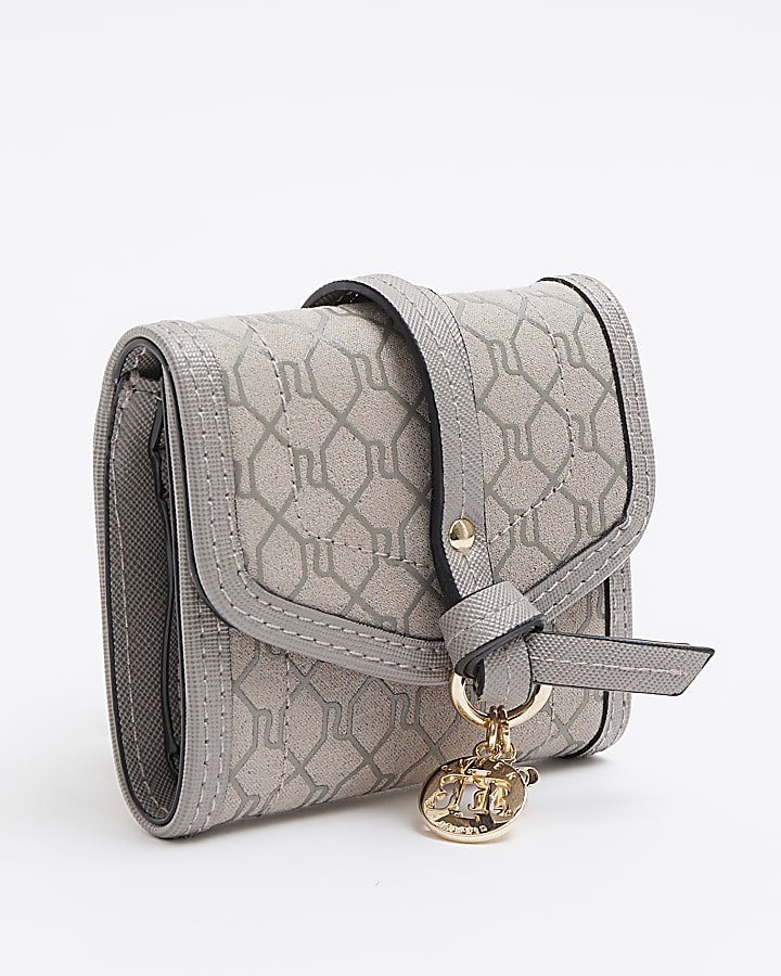 Grey Monogram Knot Detail Purse