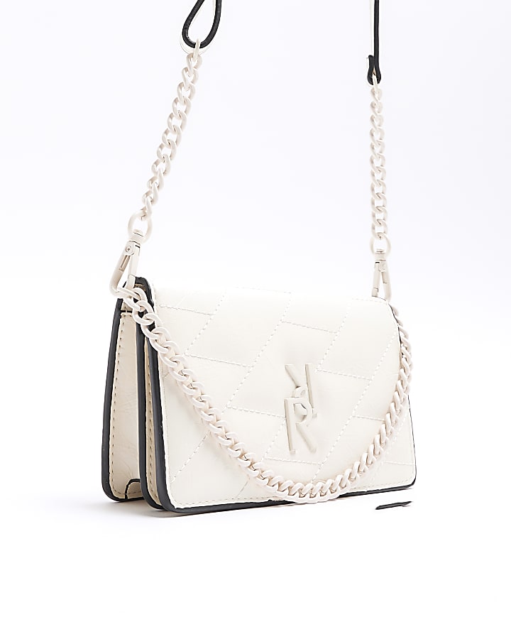 Cream Quilted Chain Cross Body Purse