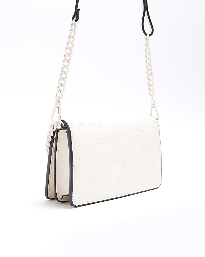 Cream Quilted Chain Cross Body Purse