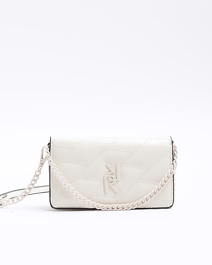 Cream Quilted Chain Cross Body Purse