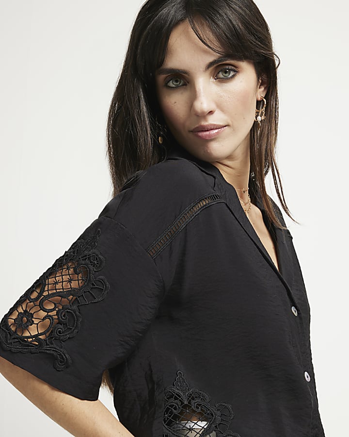 Black lace button up shirt