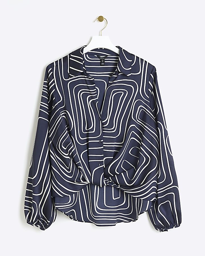 Navy abstract wrap shirt