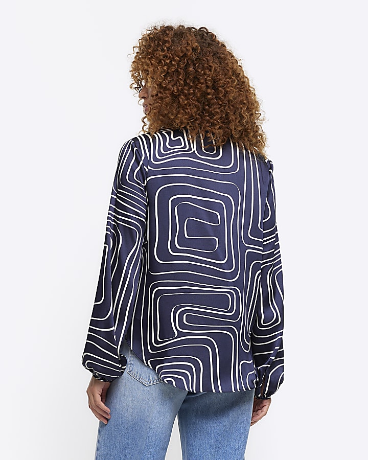 Navy abstract wrap shirt