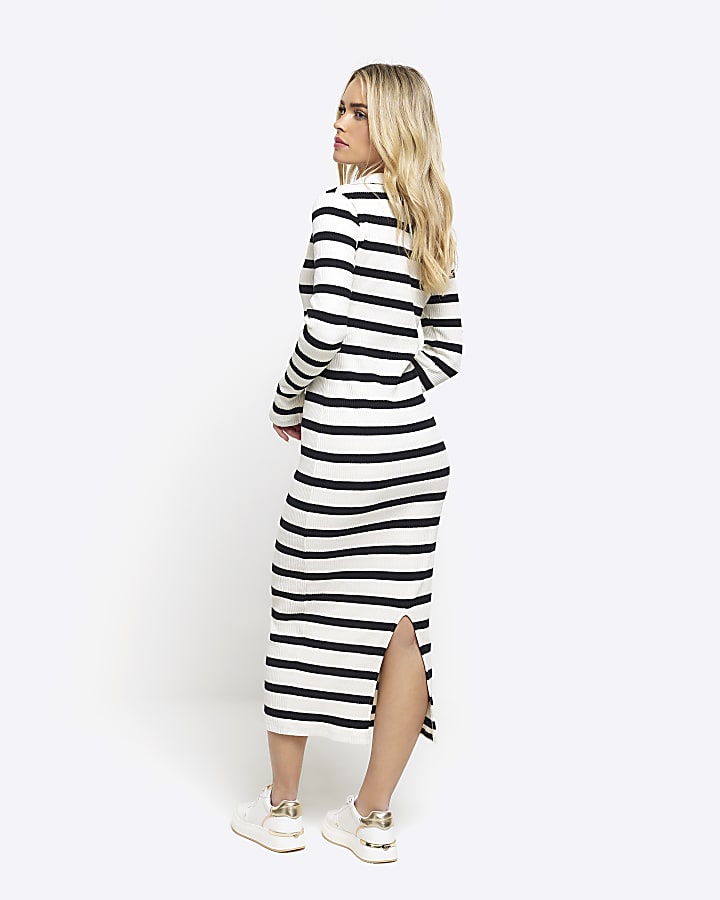 Petite black rib stripe bodycon midi dress