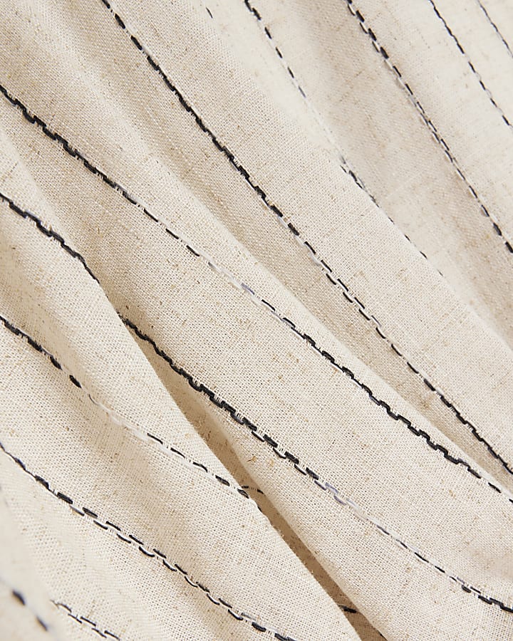 Beige linen blend stripe wrap shirt