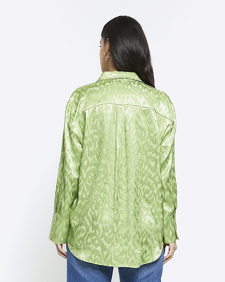 Green jacquard oversized shirt