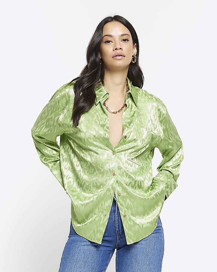 Green jacquard oversized shirt