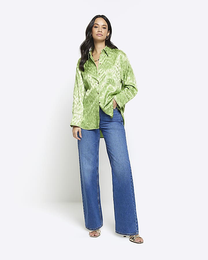 Green jacquard oversized shirt