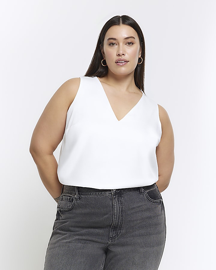 Plus white satin tank top River Island