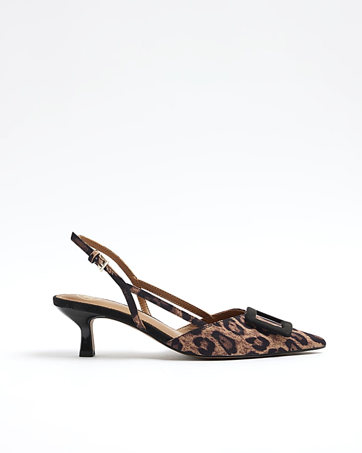 Brown Leopard Print Sling Back Court Shoes