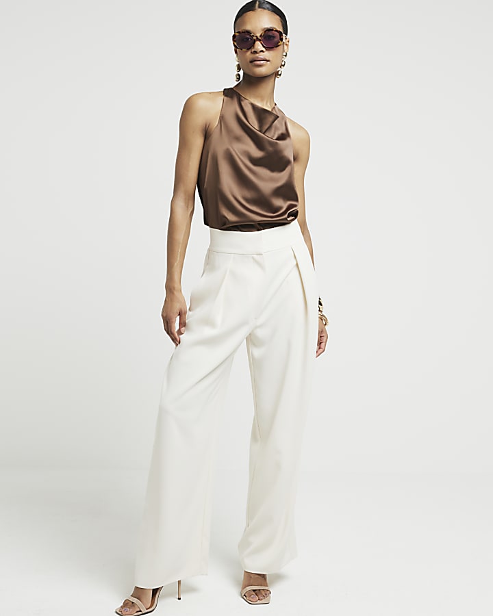 Brown satin halter neck top