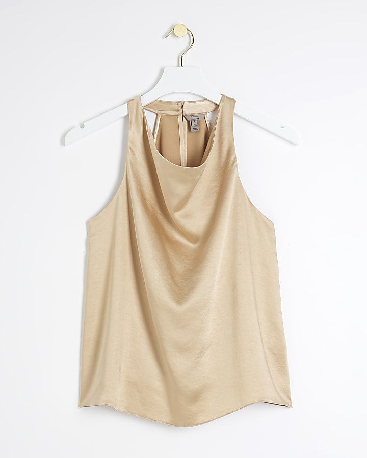 Gold satin halter neck top