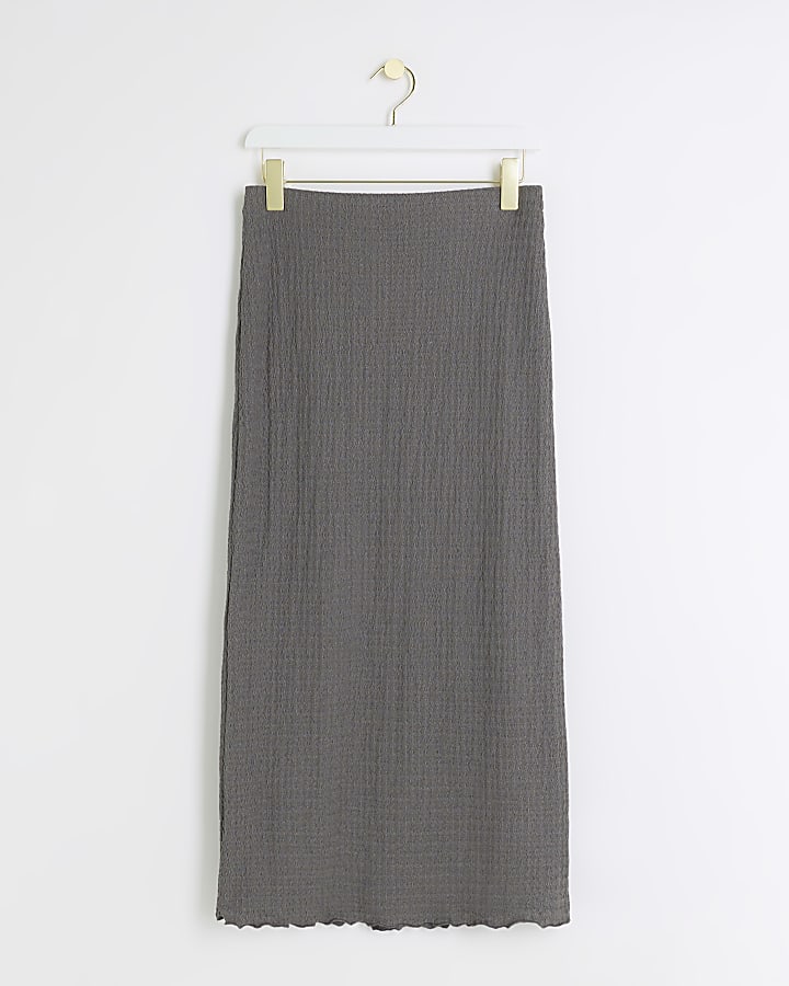 Petite grey textured midi skirt