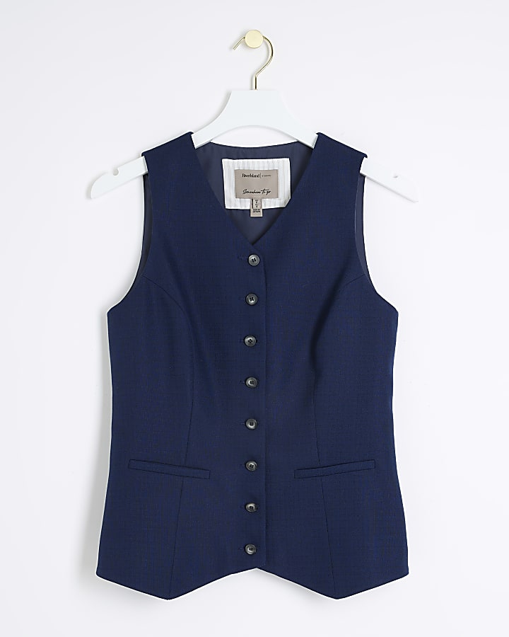 Navy high V-neck waistcoat