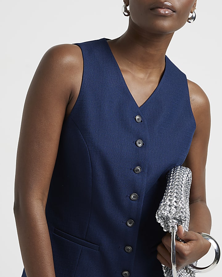 Navy high V-neck waistcoat
