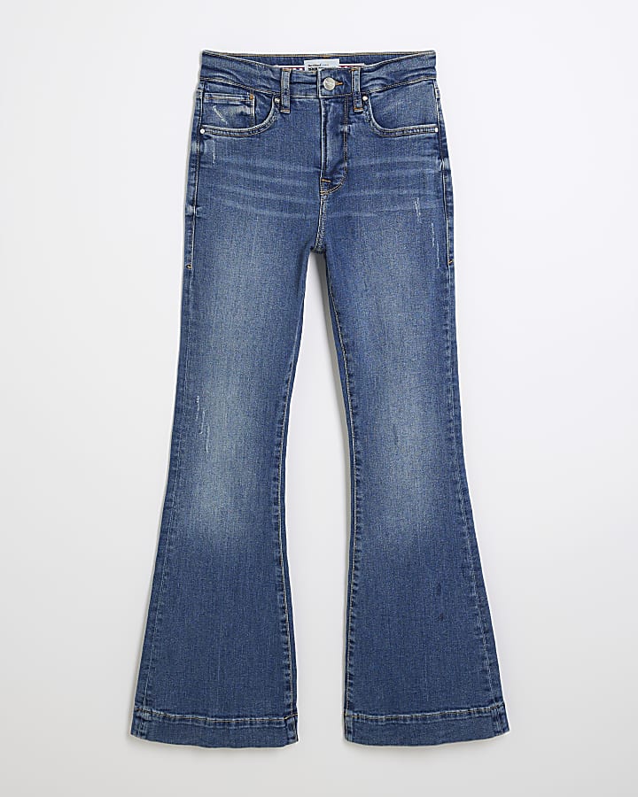 Petite blue mid rise flared jeans