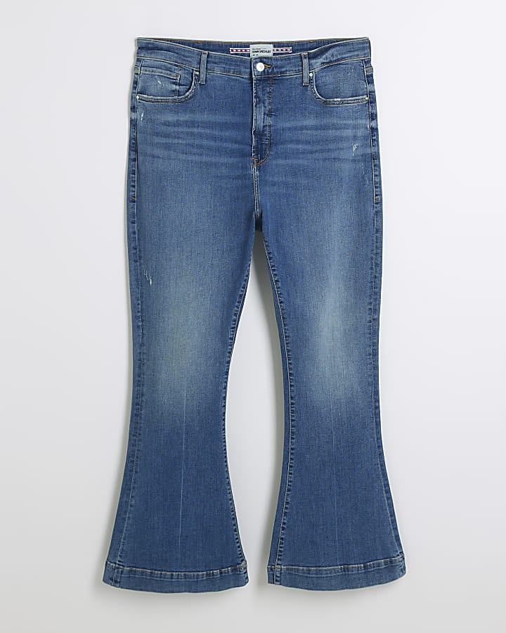 Plus blue mid rise flared jeans