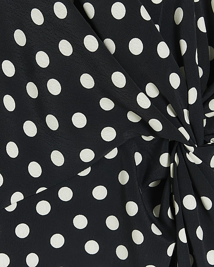 Black spot knot detail swing mini dress