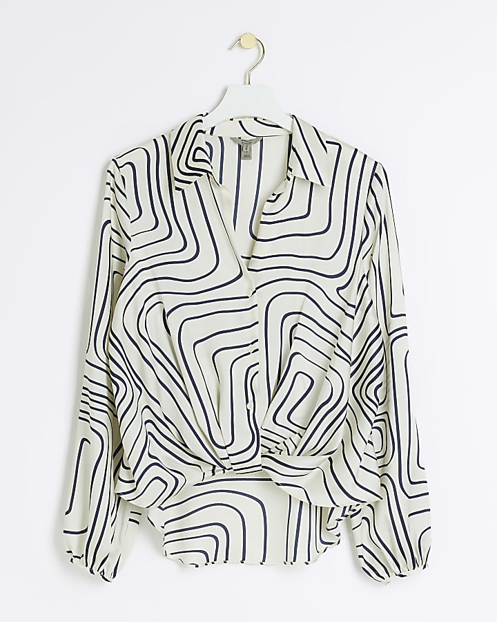Cream abstract wrap shirt