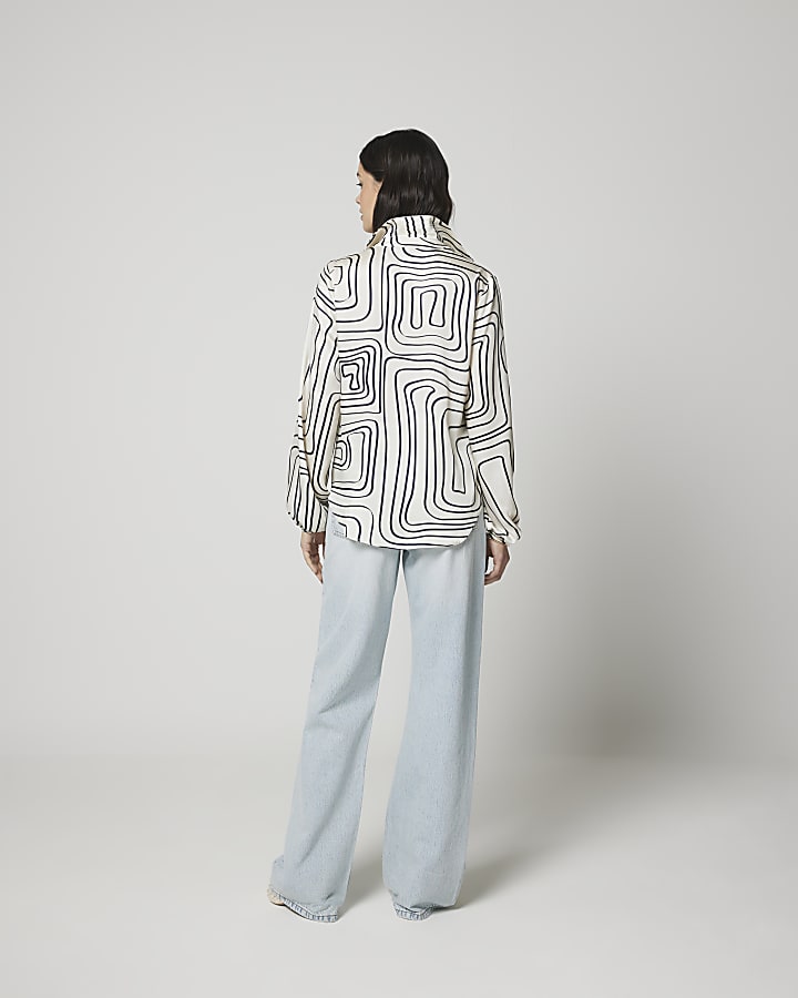 Cream abstract wrap shirt