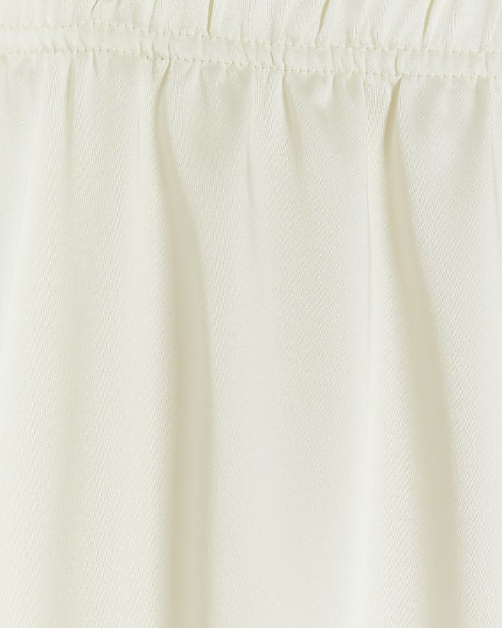 Cream Satin Pull On Wide Leg Trousers