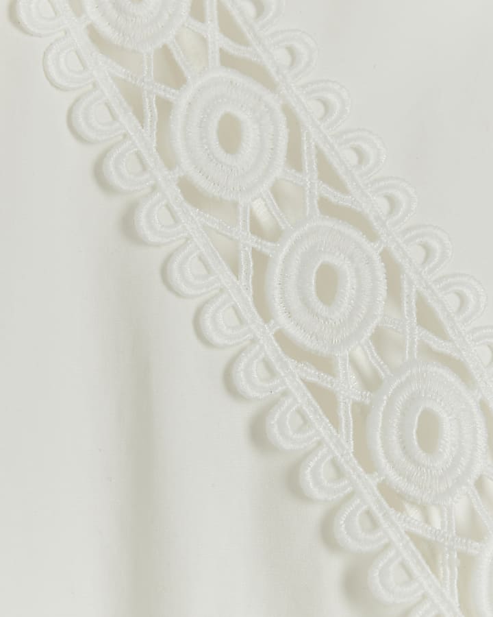 White Crochet Panel Oversized Shirt