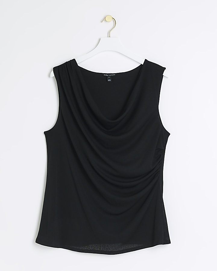 Plus Black Cowl Neck Tank Top