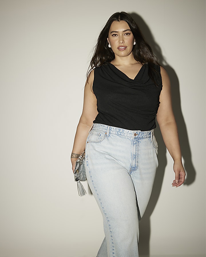 Plus Black Cowl Neck Tank Top