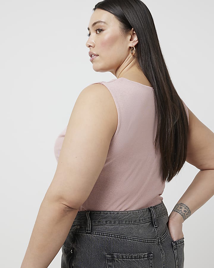 Plus pink cowl neck tank top