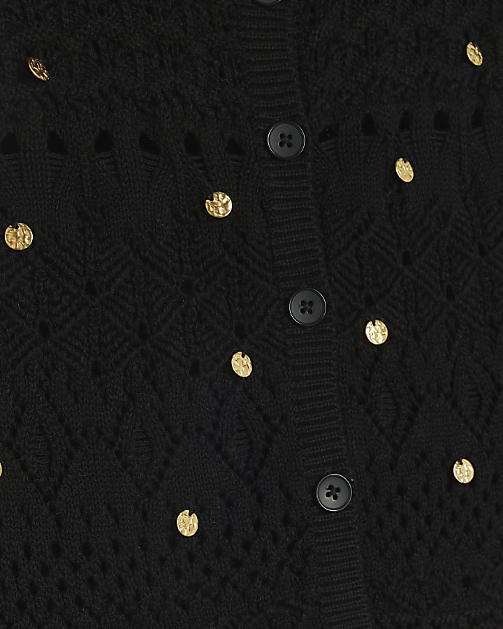Black crochet embellished waistcoat