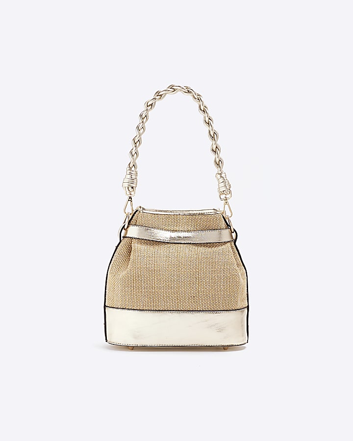 Gold Raffia Weave Bucket bag