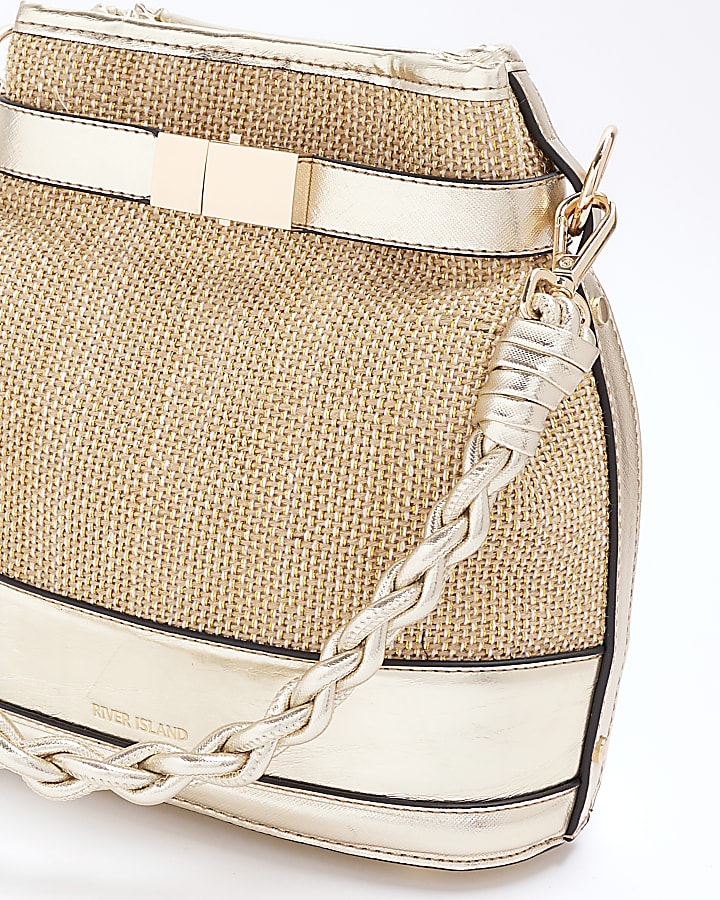 Gold Raffia Weave Bucket bag