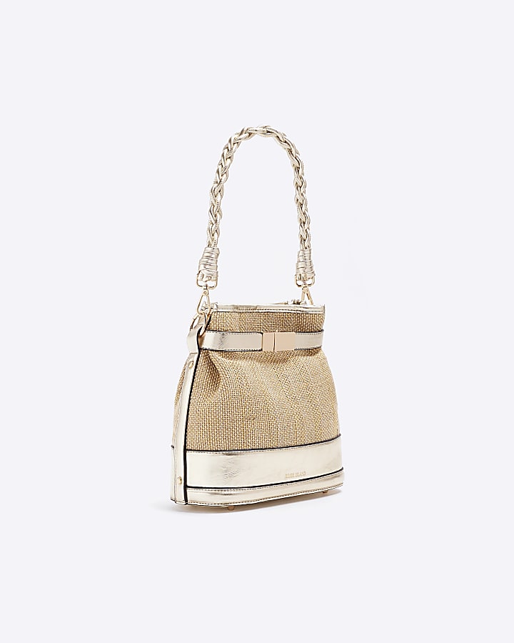 Gold Raffia Weave Bucket bag