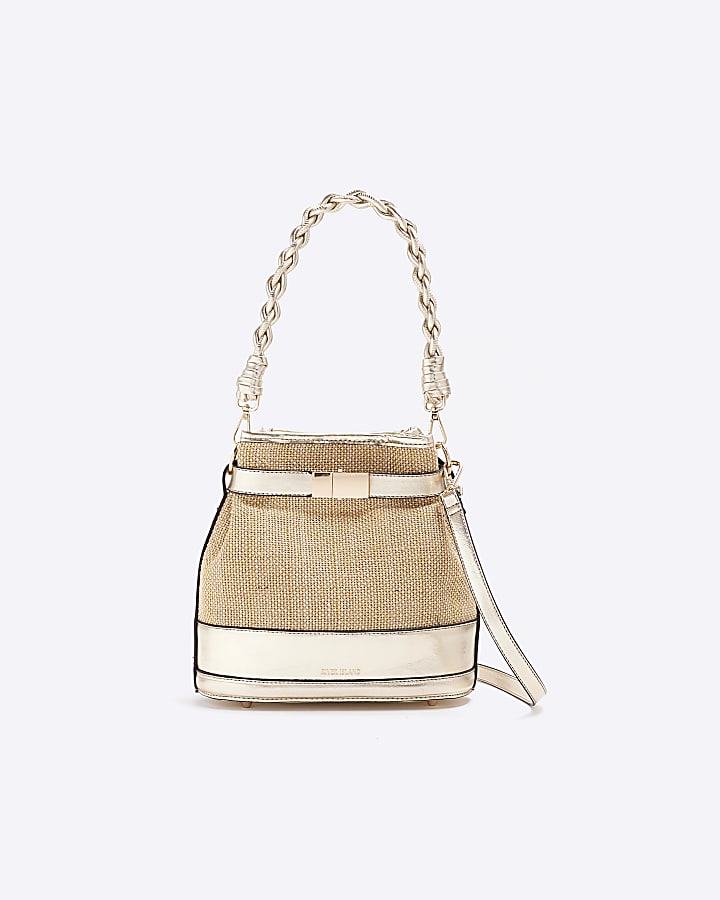 Gold Raffia Weave Bucket bag