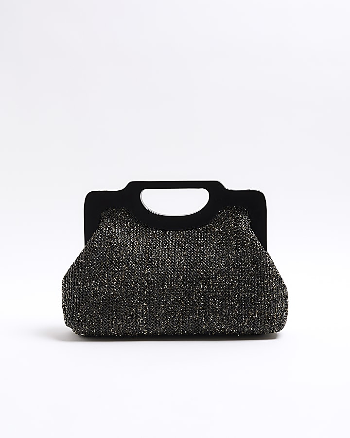 Black metallic raffia Clutch bag