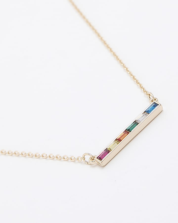 Gold diamante bar necklace